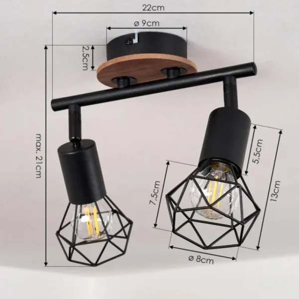 hofstein Plafonnier Baripada Bois foncé, Noir, 2 lumières* Lampes Modernes