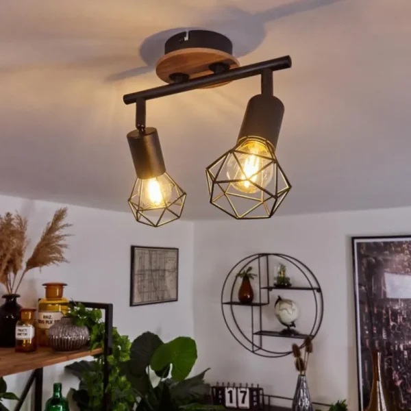 hofstein Plafonnier Baripada Bois foncé, Noir, 2 lumières* Lampes Modernes