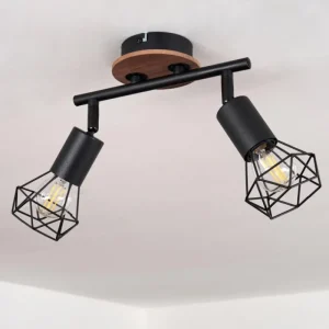 hofstein Plafonnier Baripada Bois foncé, Noir, 2 lumières* Lampes Modernes