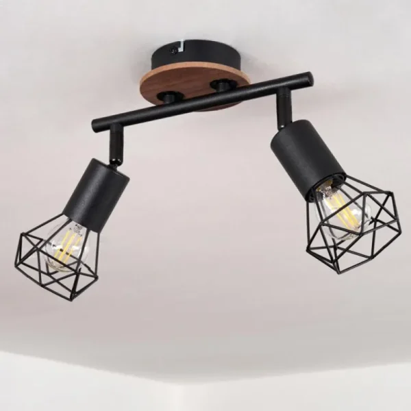 hofstein Plafonnier Baripada Bois foncé, Noir, 2 lumières* Lampes Modernes