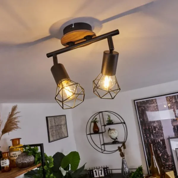 hofstein Plafonnier Baripada Bois foncé, Noir, 2 lumières* Lampes Modernes