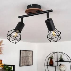 hofstein Plafonnier Baripada Bois foncé, Noir, 2 lumières* Lampes Modernes