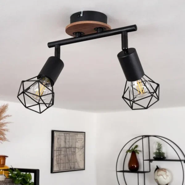 hofstein Plafonnier Baripada Bois foncé, Noir, 2 lumières* Lampes Modernes