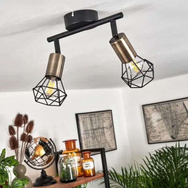 hofstein Plafonnier Baripada Laiton, Noir, 2 lumières* Lampes Modernes