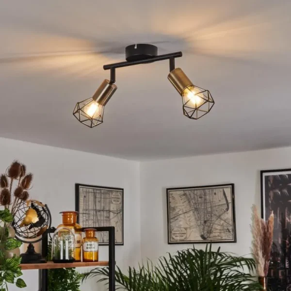hofstein Plafonnier Baripada Laiton, Noir, 2 lumières* Lampes Modernes