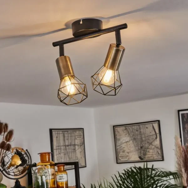 hofstein Plafonnier Baripada Laiton, Noir, 2 lumières* Lampes Modernes