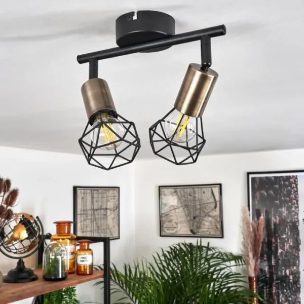 hofstein Plafonnier Baripada Laiton, Noir, 2 lumières* Lampes Modernes