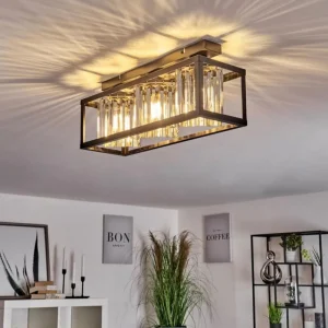 hofstein Plafonnier Barracon Noir, 3 lumières* Lampes En Verre