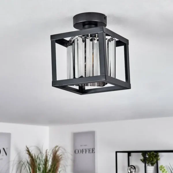 hofstein Plafonnier Barracon Noir, 1 lumière* Lampes En Verre