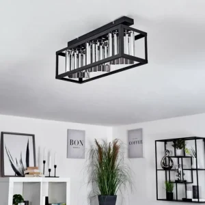 hofstein Plafonnier Barracon Noir, 3 lumières* Lampes En Verre