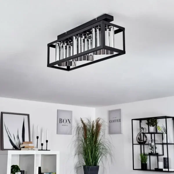 hofstein Plafonnier Barracon Noir, 3 lumières* Lampes En Verre