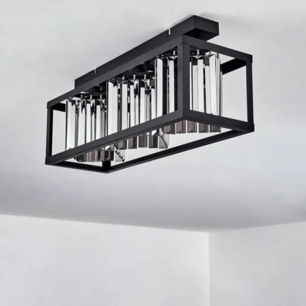 hofstein Plafonnier Barracon Noir, 3 lumières* Lampes En Verre