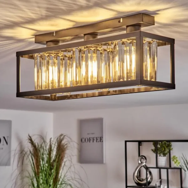 hofstein Plafonnier Barracon Noir, 3 lumières* Lampes En Verre