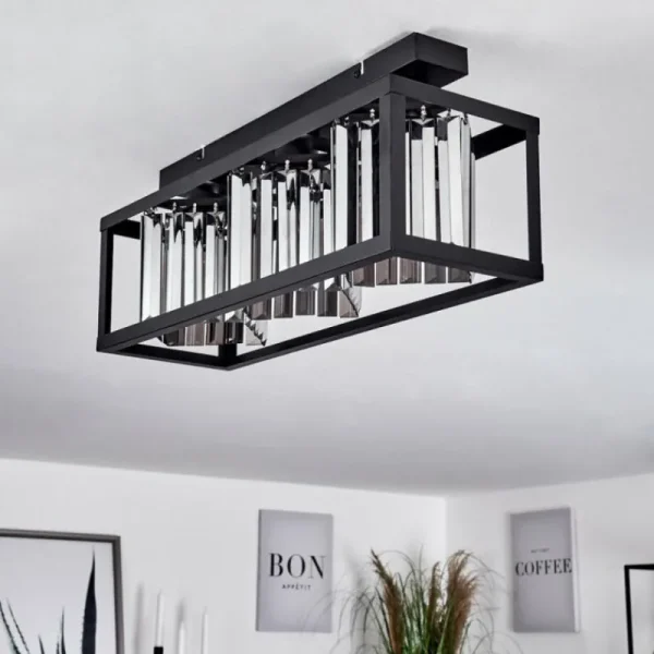 hofstein Plafonnier Barracon Noir, 3 lumières* Lampes En Verre