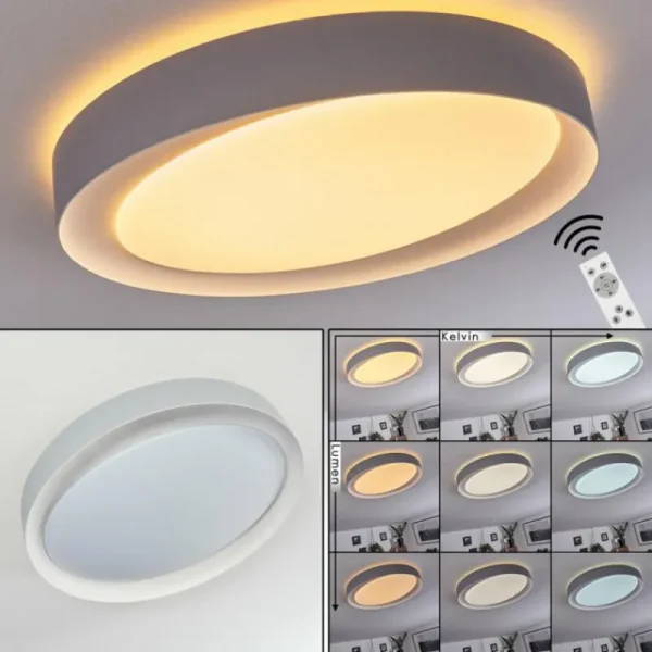 hofstein Plafonnier Beade LED Gris, Blanc, 1 lumière, Télécommandes, Changeur de couleurs* Lampes Modernes