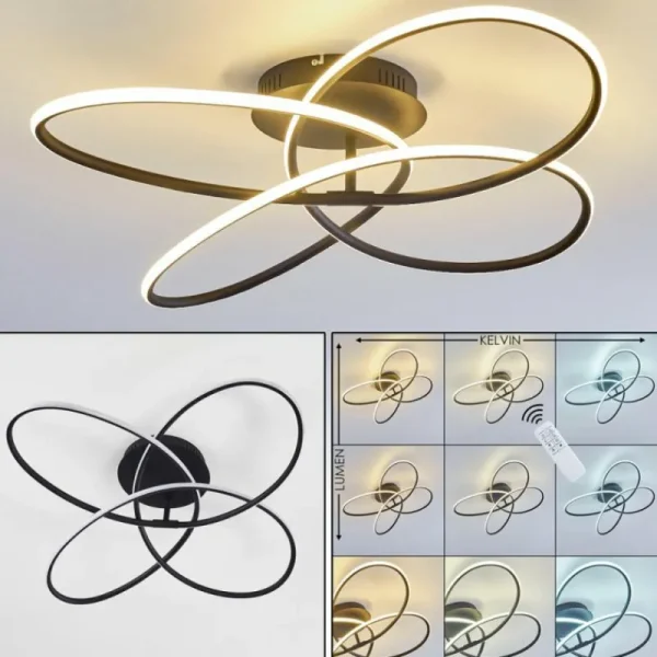 hofstein Plafonnier Belgorod LED Noir, Blanc, 1 lumière, Télécommandes* Lampes Modernes