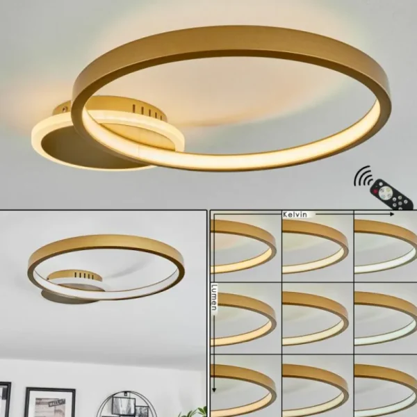 hofstein Plafonnier Bina LED Laiton, 1 lumière, Télécommandes* Lampes Modernes