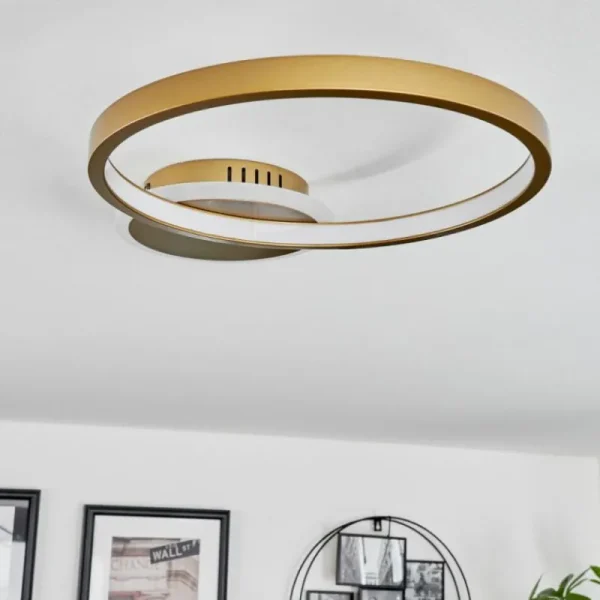 hofstein Plafonnier Bina LED Laiton, 1 lumière, Télécommandes* Lampes Modernes