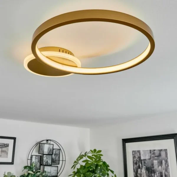 hofstein Plafonnier Bina LED Laiton, 1 lumière, Télécommandes* Lampes Modernes