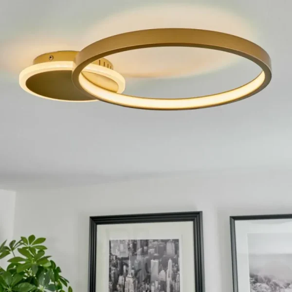 hofstein Plafonnier Bina LED Laiton, 1 lumière, Télécommandes* Lampes Modernes