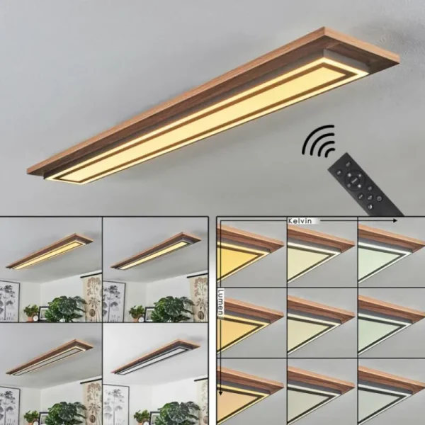 hofstein Plafonnier Blandford LED Brun, Couleur bois, Noir, 2 lumières, Télécommandes* Lampes Modernes