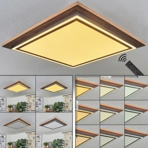 hofstein Plafonnier Blandford LED Brun, Couleur bois, 2 lumières, Télécommandes* Lampes Modernes