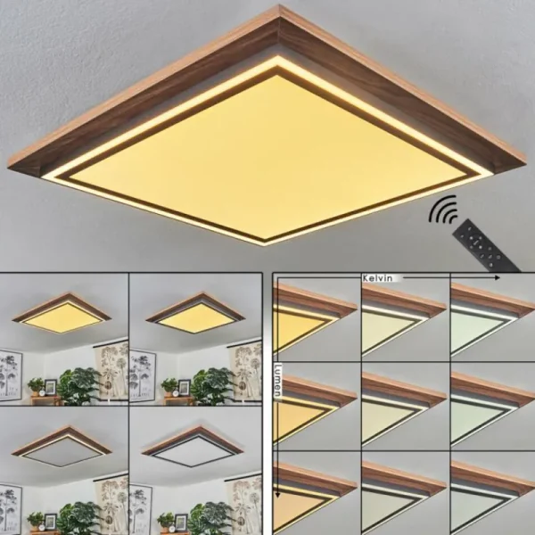 hofstein Plafonnier Blandford LED Brun, Couleur bois, 2 lumières, Télécommandes* Lampes Modernes