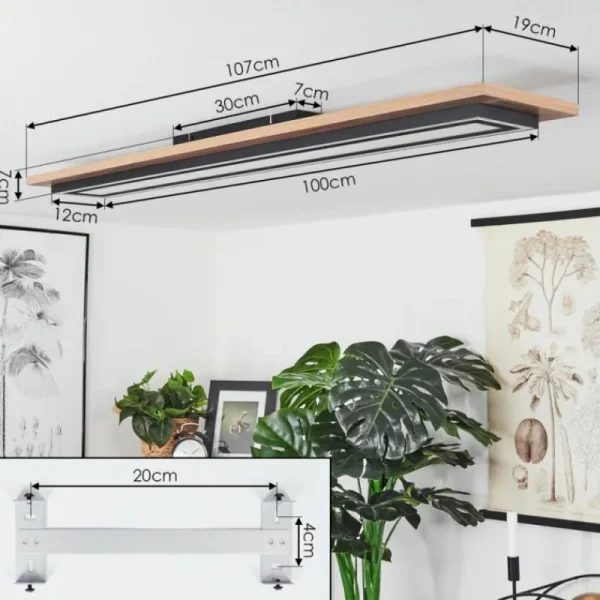hofstein Plafonnier Blandford LED Brun, Couleur bois, Noir, 2 lumières, Télécommandes* Lampes Modernes