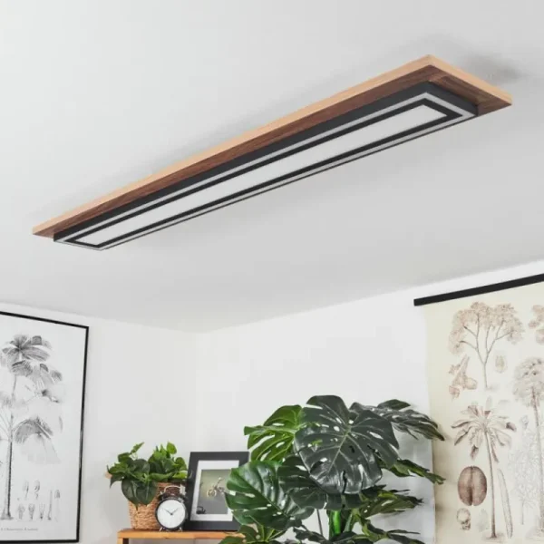 hofstein Plafonnier Blandford LED Brun, Couleur bois, Noir, 2 lumières, Télécommandes* Lampes Modernes