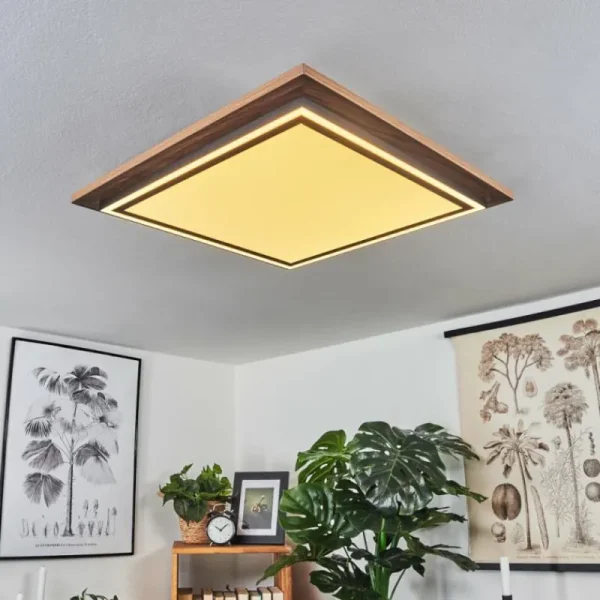 hofstein Plafonnier Blandford LED Brun, Couleur bois, 2 lumières, Télécommandes* Lampes Modernes