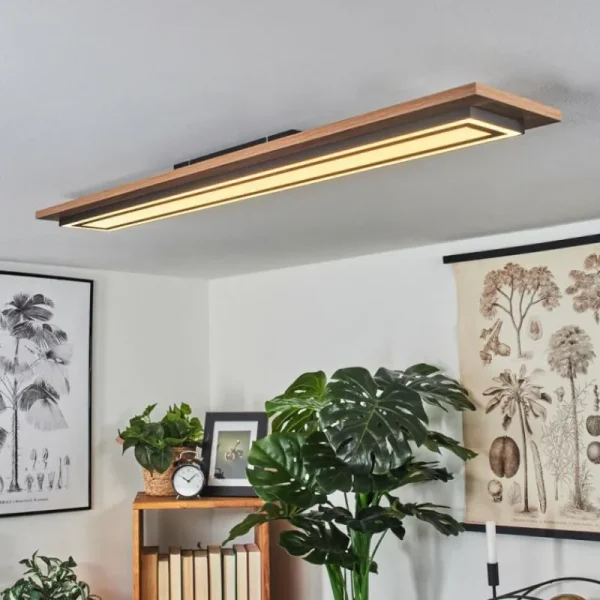 hofstein Plafonnier Blandford LED Brun, Couleur bois, Noir, 2 lumières, Télécommandes* Lampes Modernes