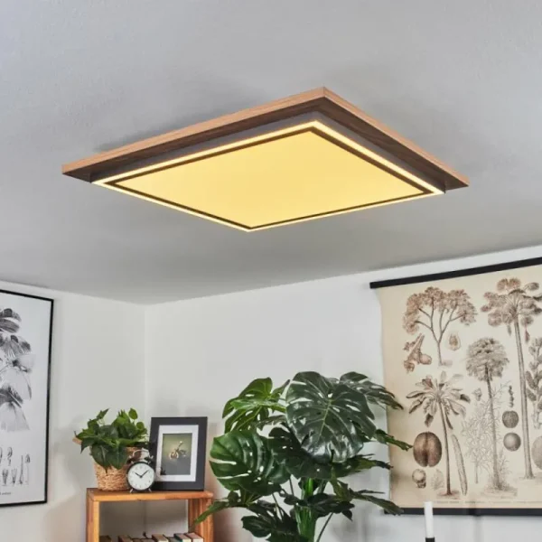 hofstein Plafonnier Blandford LED Brun, Couleur bois, 2 lumières, Télécommandes* Lampes Modernes