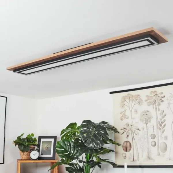 hofstein Plafonnier Blandford LED Brun, Couleur bois, Noir, 2 lumières, Télécommandes* Lampes Modernes