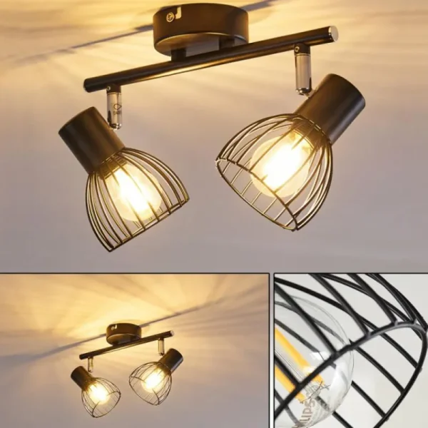 hofstein Plafonnier Bolderslev Chrome, Noir, 2 lumières* Lampes Modernes