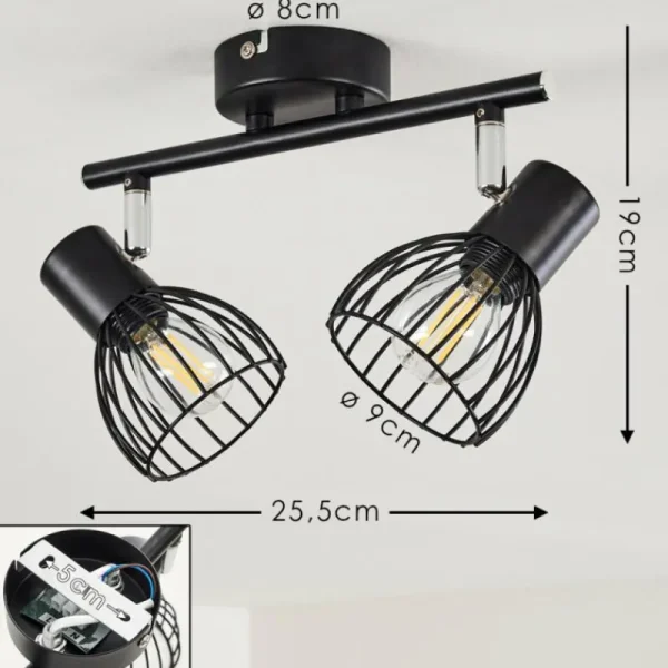 hofstein Plafonnier Bolderslev Chrome, Noir, 2 lumières* Lampes Modernes
