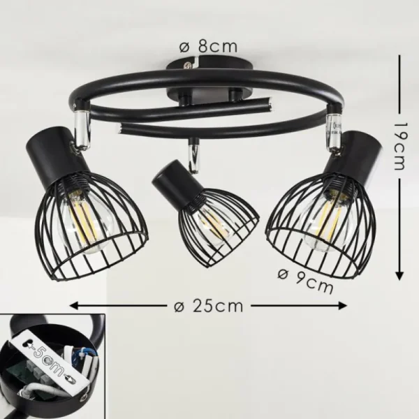 hofstein Plafonnier Bolderslev Chrome, Noir, 3 lumières* Lampes Modernes