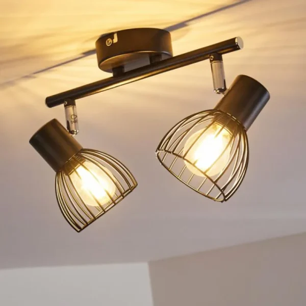 hofstein Plafonnier Bolderslev Chrome, Noir, 2 lumières* Lampes Modernes