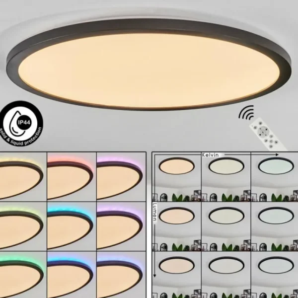 hofstein Plafonnier Boyero LED Noir, 2 lumières, Télécommandes, Changeur de couleurs* Lampes Modernes