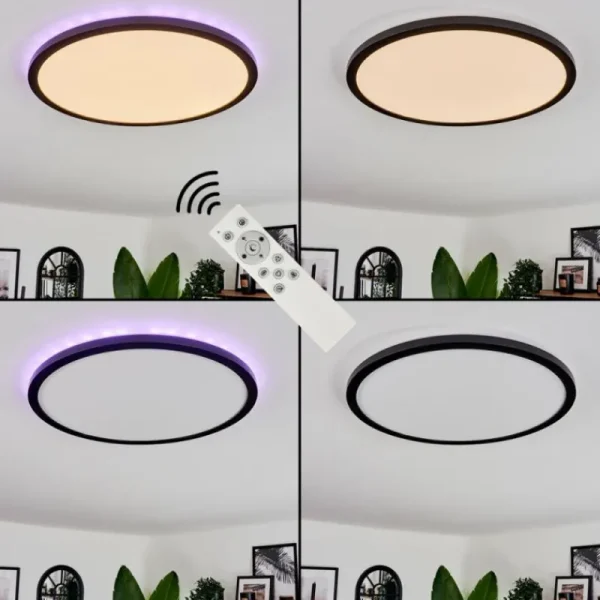 hofstein Plafonnier Boyero LED Noir, 2 lumières, Télécommandes, Changeur de couleurs* Lampes Modernes