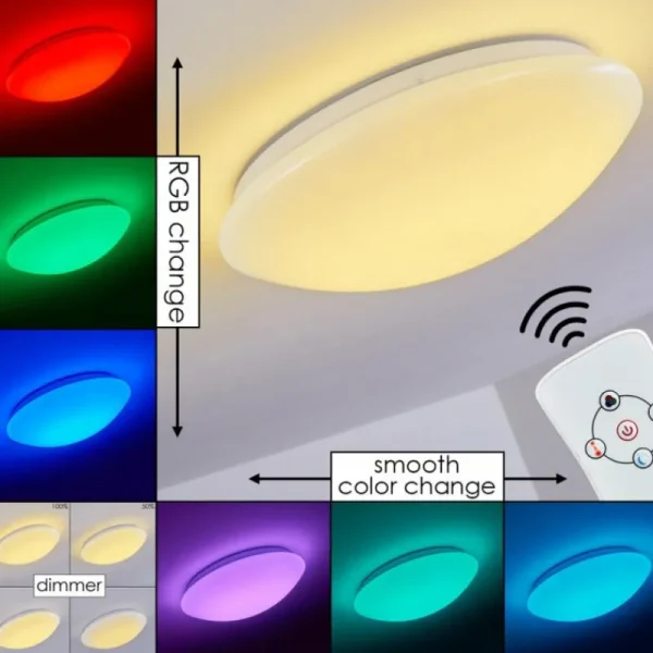 hofstein Plafonnier Brighton LED Blanc, 1 lumière, Télécommandes, Changeur de couleurs* Lampes Modernes