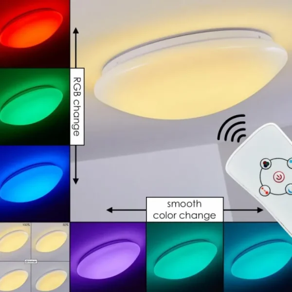 hofstein Plafonnier Brighton LED Blanc, 1 lumière, Télécommandes, Changeur de couleurs* Lampes Modernes