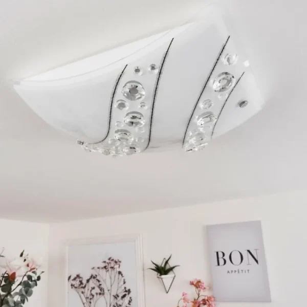 hofstein Plafonnier Buochs LED Blanc, 1 lumière* Lampes En Verre
