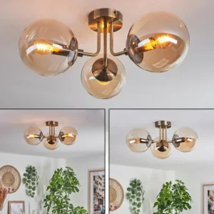 hofstein Plafonnier Cabalonga Vieux laiton, 3 lumières* Lampes En Verre