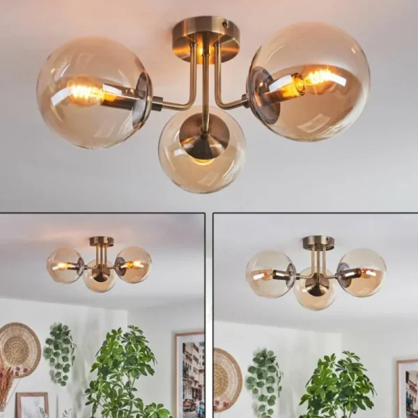 hofstein Plafonnier Cabalonga Vieux laiton, 3 lumières* Lampes En Verre