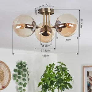 hofstein Plafonnier Cabalonga Vieux laiton, 3 lumières* Lampes En Verre