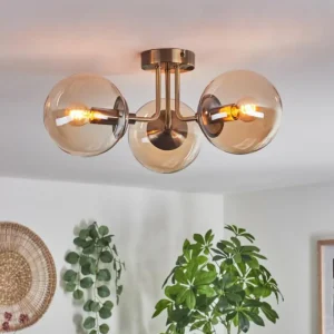 hofstein Plafonnier Cabalonga Vieux laiton, 3 lumières* Lampes En Verre