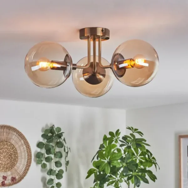 hofstein Plafonnier Cabalonga Vieux laiton, 3 lumières* Lampes En Verre