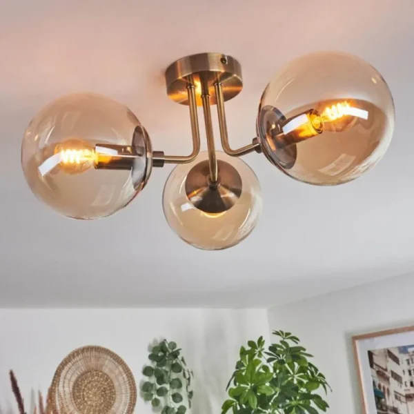 hofstein Plafonnier Cabalonga Vieux laiton, 3 lumières* Lampes En Verre