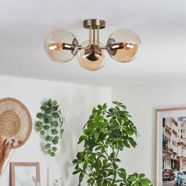 hofstein Plafonnier Cabalonga Vieux laiton, 3 lumières* Lampes En Verre