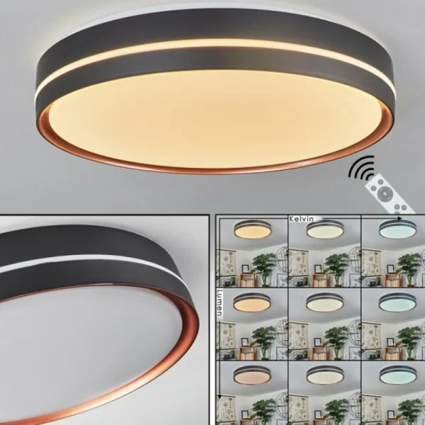 hofstein Plafonnier Cachalot LED Cuivre, Noir, 1 lumière, Télécommandes, Changeur de couleurs* Lampes Modernes